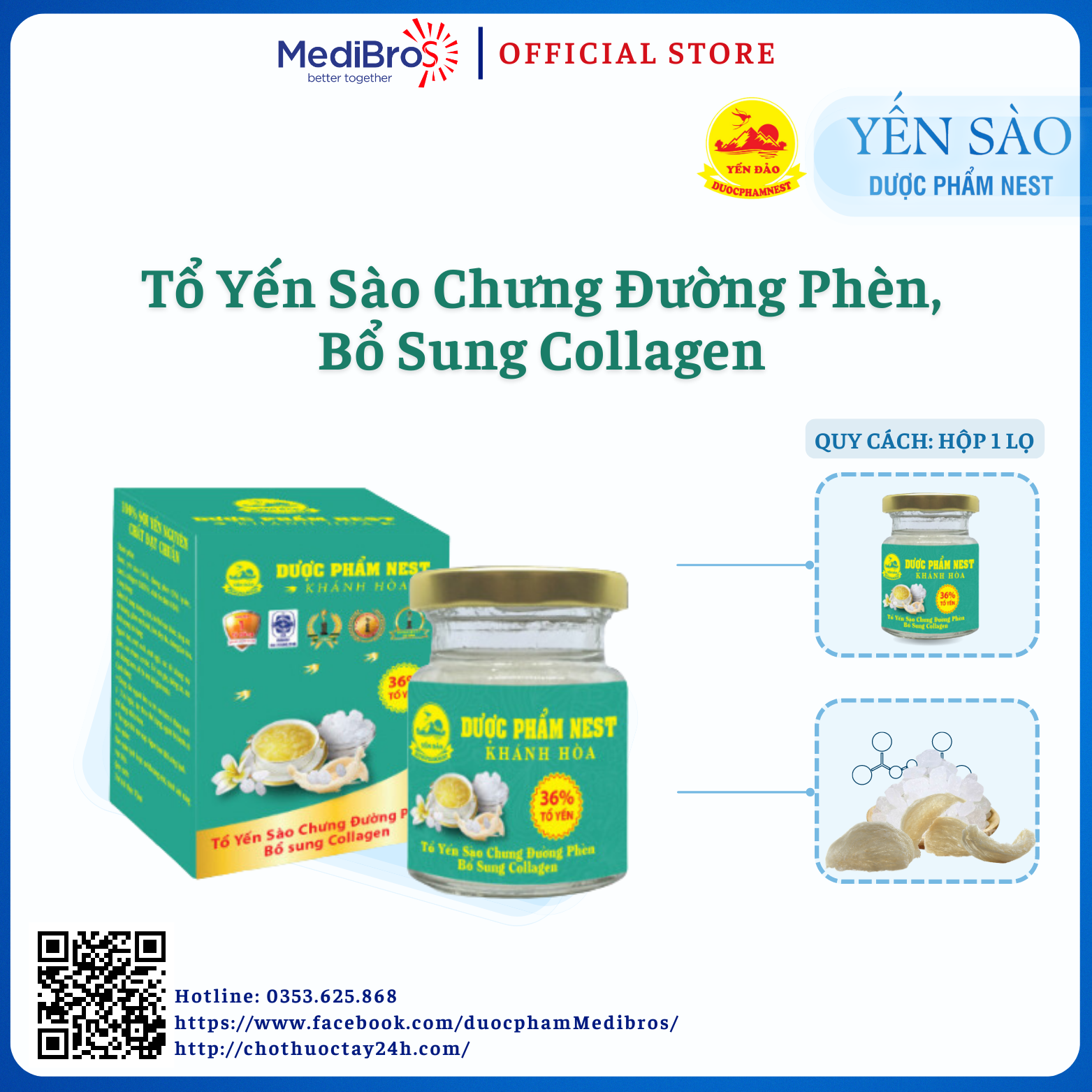 Tổ Yến Chưng Đường Phèn, Bổ Sung Collagen - Yến 36%