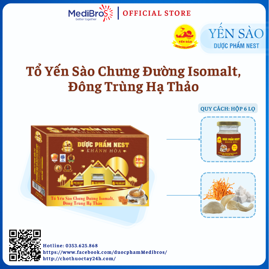 (Set 6 lọ x 70 ml) Tổ Yến Chưng Đường Isomalt, Đông Trùng Hạ Thảo Yến 39%